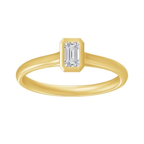 SAVEARTH DIAMONDS Solitaire Engagement Ring for Women, Emerald Cut Moissanite Diamond Bezel Set Wedding Ring For Her In 14k Gold Over Sterling Silver (0.50 Ct to 3 Ct)