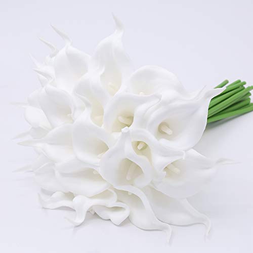 Ipopu 24Pcs White Calla Lily Artificial Flowers Real Touch Calla Lilies Flowers White Fake Calla Lily For Wedding Bouquet Party Decorations Baby Shower Centerpieces Bridal Bouquet Decor (White) #TOP2