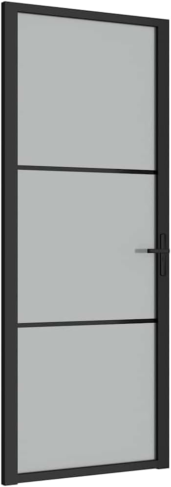 vidaXL vidaXL Interior Door, Aluminum Frame Glass Door, Inner Door with Alloy Handle for Bathroom Bedroom, 32.7"x79.3" Black Matt Glass and Aluminum