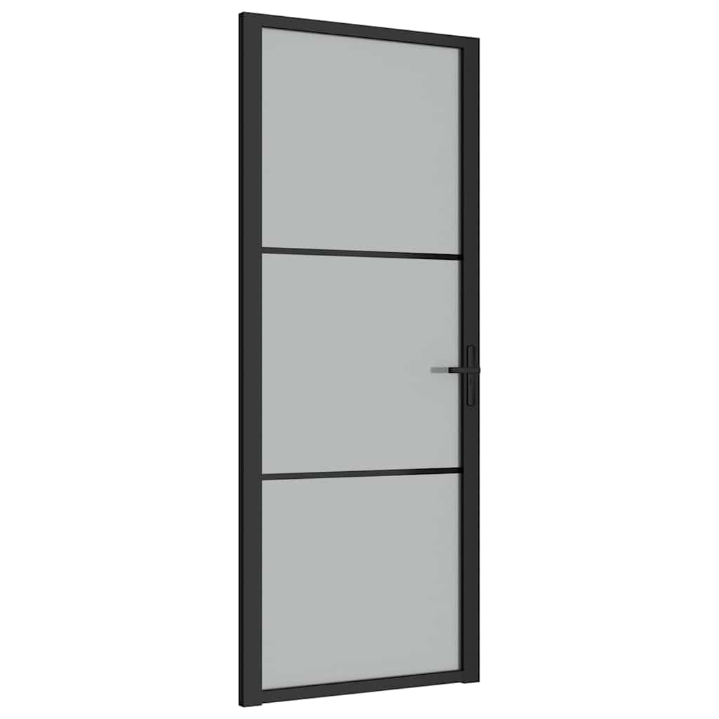vidaXL Innentür Modernes Design Glastür Komplettset Zimmertür Tür Drehtür Wohnungstür mit Montagezubehör 83x201,5cm Schwarz Mattglas Aluminium