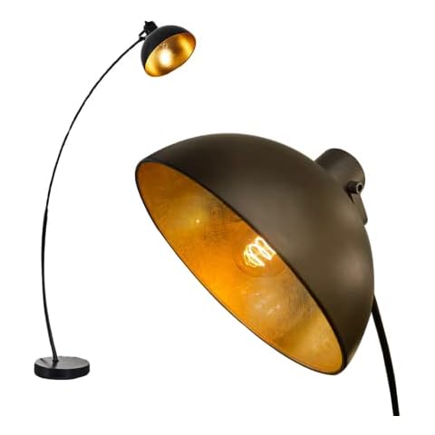 HARPER LIVING Modern Arched Floor Lamp Matte Black with Spotlight Lampshade, Gold Leave and Gilding finish,170cm Arched Neck Metal Lamp Ideal for Bedroom, Living Room, Office, Class 2 Double Insulated Cover