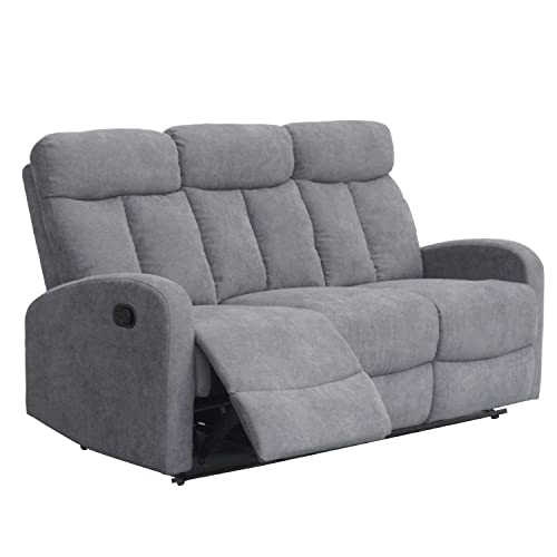 SHIITO - Sofá de 3 Plazas con Función Relax - 180 x 100 x 95 cm - Modelo Fran - Dos Asientos con Reclinación Manual de Respaldo y Reposapiés - En Gris