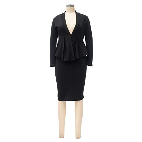 Women Two Piece Blazer Skirt Suit Set Outfits For Business Funeral Black M #TOP2