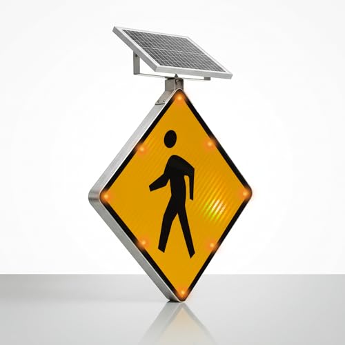 24 in Solar Powered LED Flashing Pedestrian Crossing/Blinking Street/Slow Down Pedestrian/Warning Sign/EGP/Engineer Grade Relective Film Heavy Duty Aluminum Metal