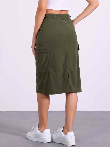 Image of Allegra K Corduroy Cargo Skirts for Women's High Waisted Elastic Back H Line 2025 Fall Midi Skirt