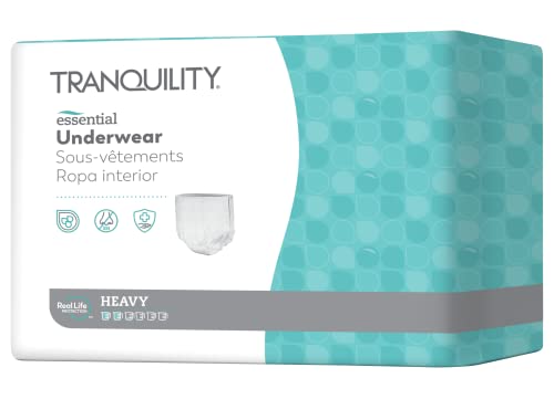 Tranquility Essential Underwear, for Heavy Incontinence, Soft& Breathable Pull-On Style, Full-Rise Fit, Secure Protection with Kufguards, Latex-Free, Unisex, Adult 2XL/Bariatric, 12ct Bag