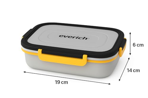 Image of Stainless Steel Lunch Box 1100ml | 4-Side Clip Lock | 100% Leakproof & Airtight Tiffin Box | Steel Lunch Box for Office & Kids | Blue-Yellow