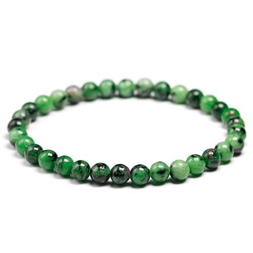 6 8 10mm Natural Green Round Beads Bracelet Women Men Jewelry (Panjang : 19cm 7.5inch, Warna Logam : Beads 6mm)