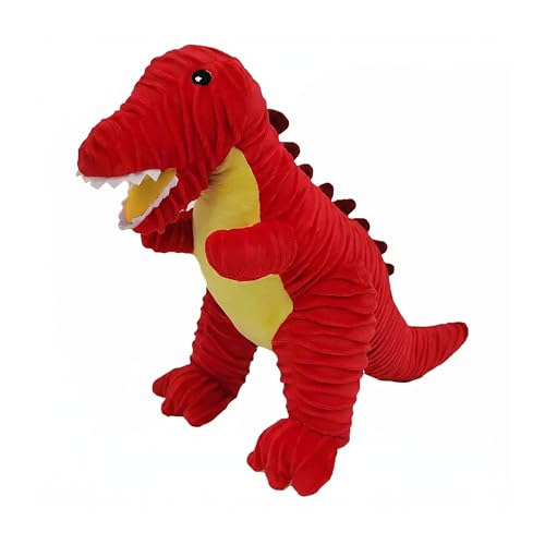 PETLOU T-Rex Quietschendes Hundespielzeug für mittelgroße bis große Hunde, strapazierfähiges Plüsch mit Knisterschleifer, strukturierter Stoff für interaktives Spielen, Rot