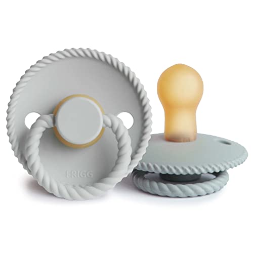 Image of FRIGG Rope Natural Rubber Baby Pacifier | Made in Denmark | BPA-Free (Silver Gray/French Gray, 0-6 Months)