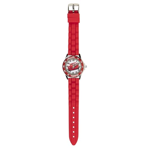Disney Kids' CZ1009 Time Teacher Cars Lightning McQueen Round Watch with Red Rubber Strap