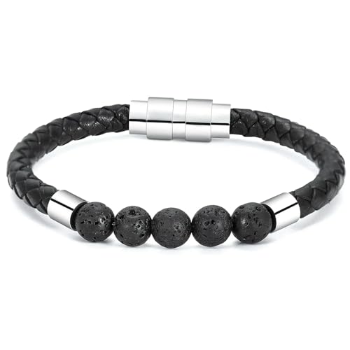 Bracelet d'urne en pierre de lave et cuir véritable argent commémoratif