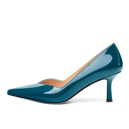 Image of Women Pointed Closed Toe 2.5 Inch Kitten Heel Slip On Pumps | Elegant Comfort Formal Dress Footwear, Versatile Ladies Shoes For Office Wedding Party Evening Daily Occasions