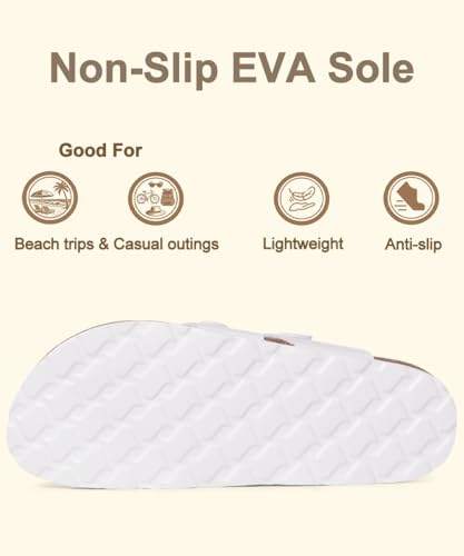Image of KIDMI Women's Cork Footbed Sandals with Toe Loop, Comfortable Summer Slip-On Slides with Adjustable Buckle