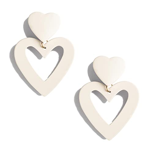PopTopping Heart Dangle Earrings Love Drop Dangle Earrings White Hearts Dangling Earrings For Women s (Off White)