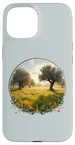 夕日 オリーブの木 風景 ヴィンテージ 自然 スマホケース iPhone 15 用