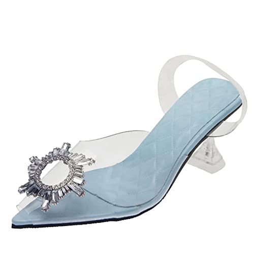 Sandales pour les femmes transparentes talons ouverts bout pointu cristaux d'orteil