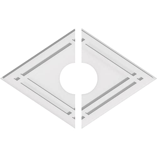 Image of Ekena Millwork CMP24X16DD2-05000 Diamond Architectural Grade PVC Contemporary, Two Piece Urethane Ceiling Medallions 24 inchW x 16 inchH x 5 inchID x 8 1 /2 inchC x 1 inchP