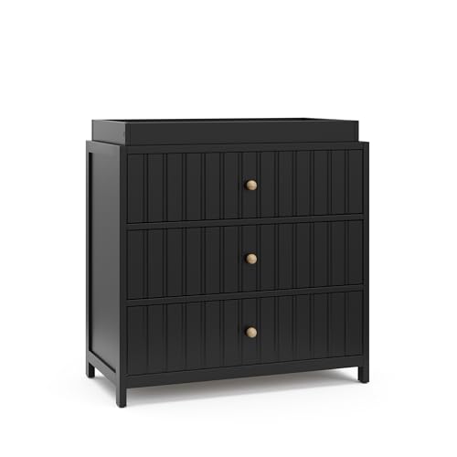 Graco Teddi 3 Drawer Chest with Changing Table Topper (Black) – GREENGUARD Gold Certified,...