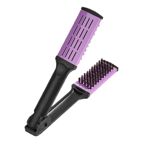 Plancha para el cabello en forma de V con cerdas suaves, cepillo estilizador de doble cara para mujeres, herramienta morada para alisar el cabello apta para uso doméstico y de viaje miniatura 1
