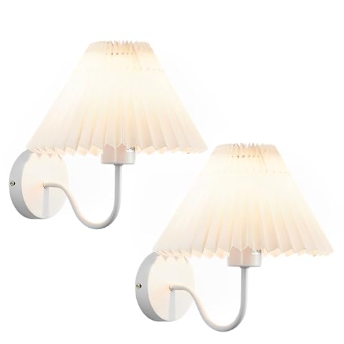 Image of Wall Sconces Indoor Wall Light Fixtures with Pleated Fabric Shade Bathroom Vanity Sconces Wall Lighting Dresser Hardwired Wall Lamps for Bedroom Living Room Corridor Porch