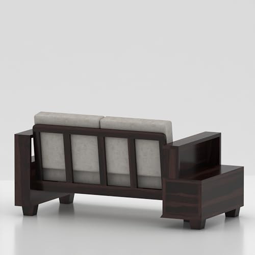 Image of Sheesham Wooden 2 Seater Sofa for Living Room | Solid Wood Sofa with Side Box Storage & Cushion | Rosewood Sofa Set for Home & Office | Lounge (Walnut, 2 Seater)