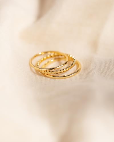 TLY Stackable Rings for Women Non Tarnish 18K Gold Silver Plated Dainty Stacking Rings Set Thumb Thin Cute Knuckle Pinky Finger Ring Promise Engagement Wedding Band Rings Size 5 6 7 8 9 10 Trendy Jewelry Gift for Women 6