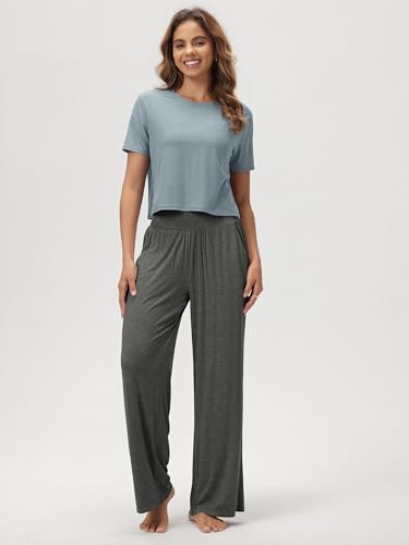 Image of ODODOS Women's Wide Leg Palazzo Lounge Pants with Pockets Light Weight Loose Comfy Casual Pajama Pants-32 inseam, Heather Charcoal, X-Large