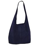 Freyday Damen Ledertasche Shopper Wildleder Handtasche Schultertasche Beuteltasche Metallic look BT02 (Dunkelblau)