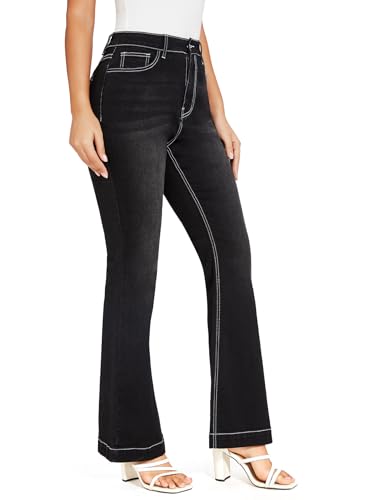 J.Corrine Women's Casual High Waisted Bell Bottom Jeans Flap Pockets Flare Leg Jeans3