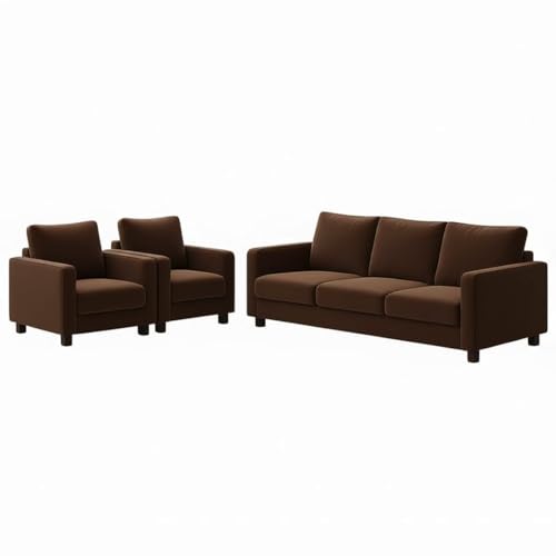 Image of FURNY Haster 5 Seater Fabric 3+1+1 Sofa Set (Dark Brown) Premium Velvet | Durable & Comfortable Ideal for Living Room