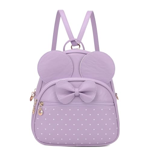 KL928 Girls Mini Backpack Bowknot Polka Dot Cute Daypacks Convertible Shoulder Bag Purse for Women (L.Purple)