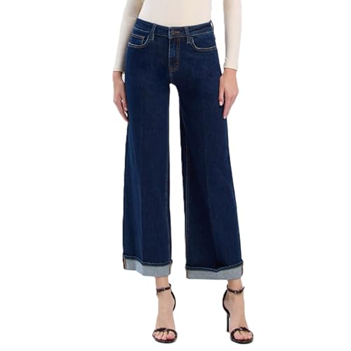 VERVET High Rise Cuffed Ankle Wide Jeans V3624