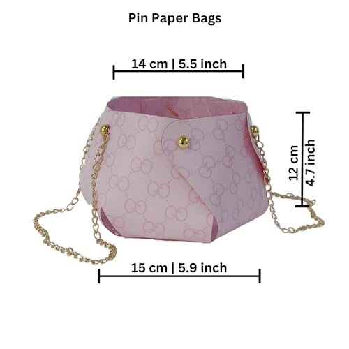 Image of Oasis Pack of 10 Flower Bouquet Gift Bags with Handles | Valentine's Day Gifting Bags for Her & Him | Goodie Bags for Wedding Return Gifts, Birthday, Bridal & Baby Shower | 14 x 15 x 12 cm | Pink