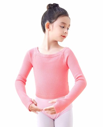 Daydance Boat Neck Kint Girls Dance Sweater for Ballet, Pullover Crop Top, Long Sleeve