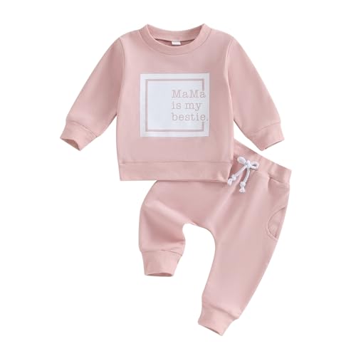 Image of Sejardin Toddler Baby Girl Clothes Long Sleeve Letter Print Sweatshirt and Stretch Jogger Pants Newborn Fall Winter Outfit