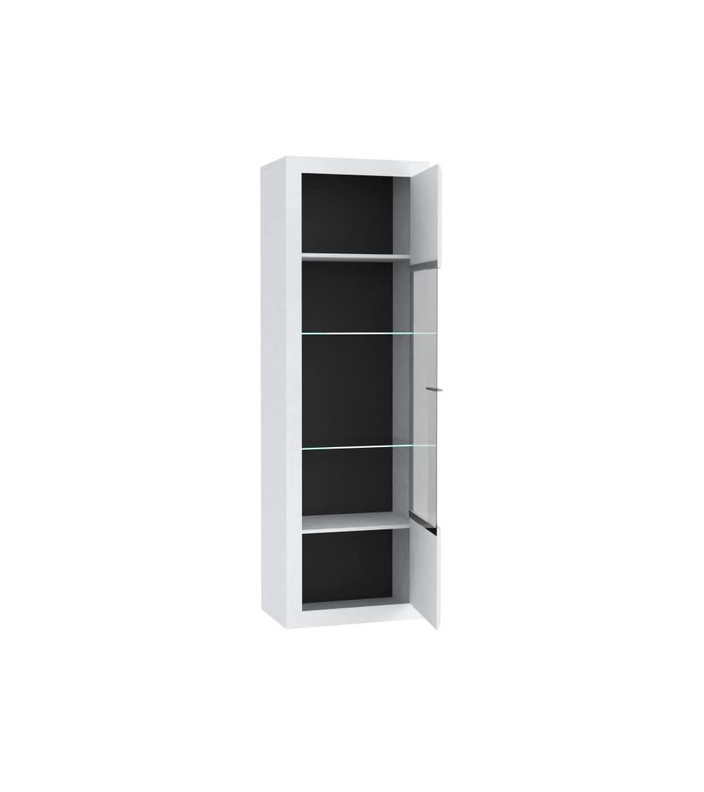 FORTE L-Light Vitrine mit 1 Glastür, Holzwerkstoff, Weiß mit Weiß hochglanz, B x H x T: 63,3 x 195,2 x 41,3 cm