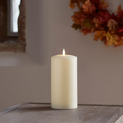 Lights4fun Medium TruGlow® Chapel Candle Pillar Battery LED Flameless with Timer 20cm Real Ivory Wax