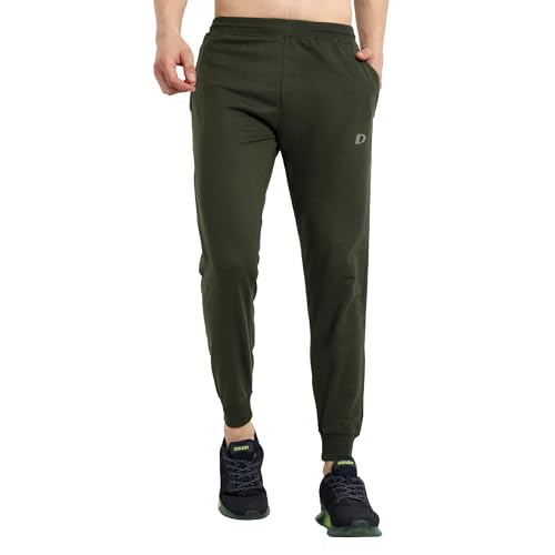 DECISIVE Fitness Slim Fit Cotton Joggers for Mens with Zip Pockets Ideal for Gym Workout and Sports Ankle Length Sweatpants (L, Regular, Olive)