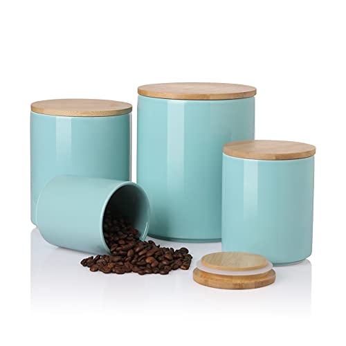 Sweejar Kitchen Canisters Ceramic Food Storage Jar, Stackable Containers with Airtight Seal Wooden Lid for Serving Coffee Bean, Flour, Tea, Cookies and More - 73 Fl Oz(Turquoise)