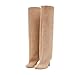 Trelako Women's Knee High Boots Nude Suede Wide Calf Stiletto Long Booties Square Toe Pull On High Heel Riding Boots for Women Ladies Fashion Dress Tall Boots