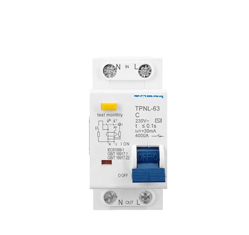 Disjoncteur différentiel TPNL 1P+N protection contre les fuites et courts-circuits 230V