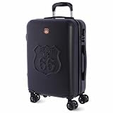 Route 66 Trolley Handgepäck 55 x 40 x 20 – Hartschalenkoffer mit Rädern 360 °, Zahlenschloss, leicht und robust für Reisen und Jede Fluggesellschaft, Schwarz, Classic