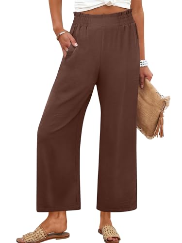 Image of ANRABESS Womens Wide Leg Palazzo Pants Summer Beach High Waisted Cropped Flowy Pants 2026 Dressy Casual Trousers with Pockets