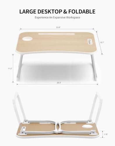 Image of ZEAPTAC Foldable Lap Desk, Bed Desk, Bed Table & Laptop Stand w /Cup Holder