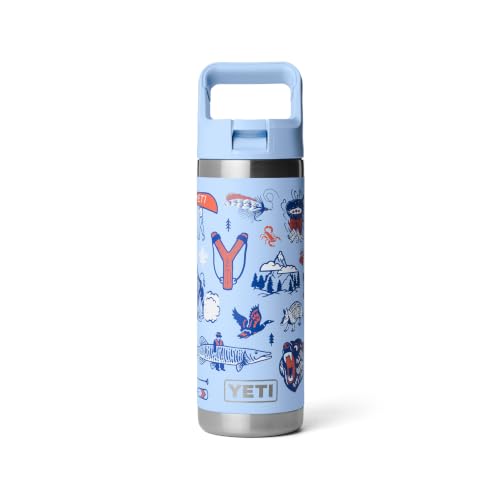 Image of YETI Rambler 18 oz Bottle, Vacuum Insulated, Stainless Steel with Color Matching Straw Cap, Big Sky Summer Camp