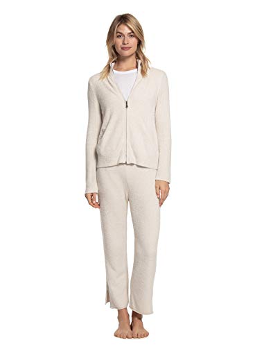 Barefoot Dreams CozyChic Lite Womens Heather Zip-Front Jacket, Comfortable Zipper Sweater, Travel Sweatshirt, Stone-Pearl, X-Large