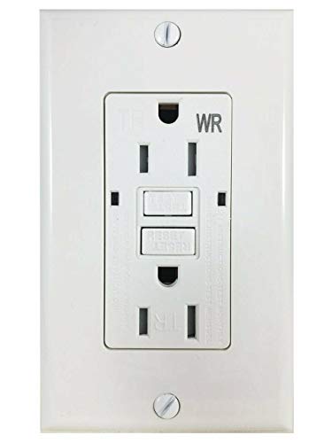 Paladin 15A Weather & Tamper Resistant GFCI GFI Receptacle Outlet w/Wallplate & LED Indicator - UL Certified, White, 15 Amp 125V (1)