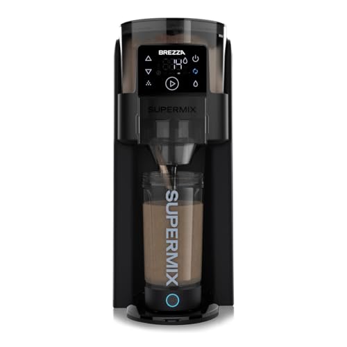 BREZZA Supermix Automatic Protein Shake Maker Electric Powder Dispenser & Mixing Cup System | 24 oz BPA-Free Tritan | Clump-Free Shakes in 25 Seconds