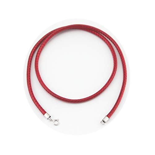Image of Glory Qin Red Silk Braided Rope Chain 925 Silver Plated Clasp Leather Cord Chain Necklace Rope (3.0 mm, 16 Inches)